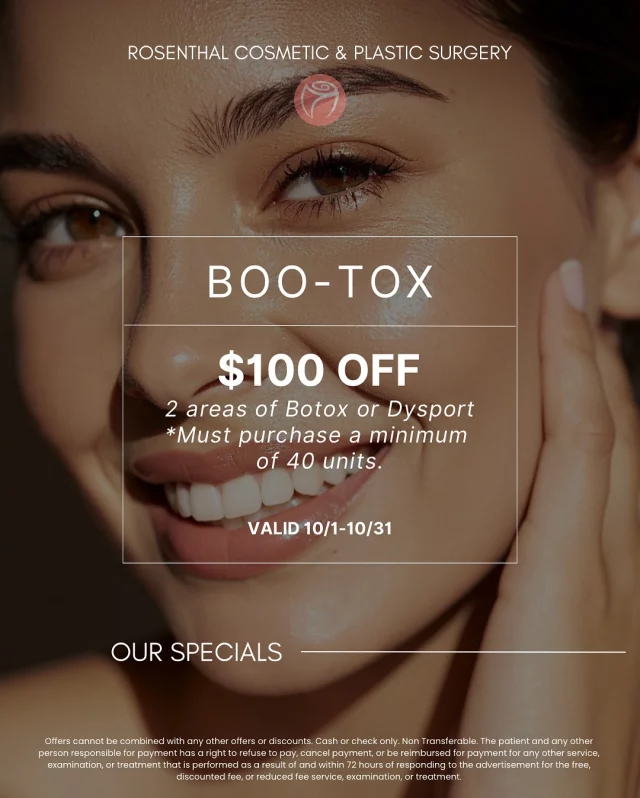 🎃 Our October Specials are here!
It’s time to trick your wrinkles and treat your face with our limited-time offers:

✨ BOO-TOX: $100 OFF 2 areas of Botox or Dysport (minimum 40 units)
💉 Fillers: Buy 2 and receive $150 OFF when used at the same appointment

Valid October 1–31, don’t miss your chance to glow through spooky season 👻

📍Book your appointment at [link in bio]

#RosenthalCosmeticSurgery #BotoxSpecial #FillerSpecial #OctoberSpecials #MedicalAesthetics #PalmBeachBeauty #WestPalmBeachMedSpa #BooTox #AntiAging #AestheticMedicine