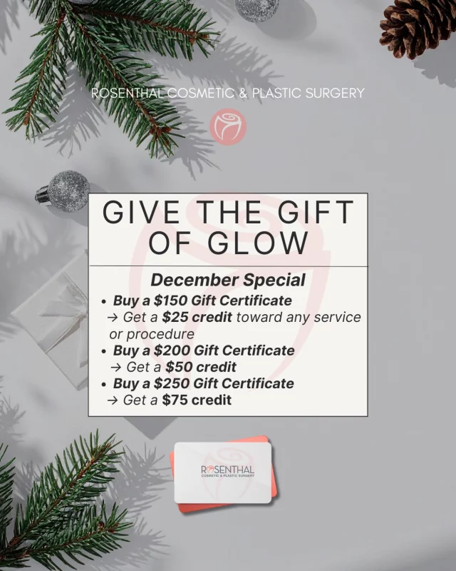 Holiday gifting, handled ✨

Treat someone you love to their favorite service… and earn a little glow-up credit for yourself. Through December 24th:

🎁 $150 gift certificate → $25 credit
🎁 $200 gift certificate → $50 credit
🎁 $250 gift certificate → $75 credit

Tap the link in our bio to book an appointment or get in touch to purchase a gift card today.

#RosenthalCosmeticAndPlasticSurgery #GiftCards #HolidaySpecial GiftOfGlow BoyntonBeach Medspa Aesthetics TreatYourselfToo GlowSeason